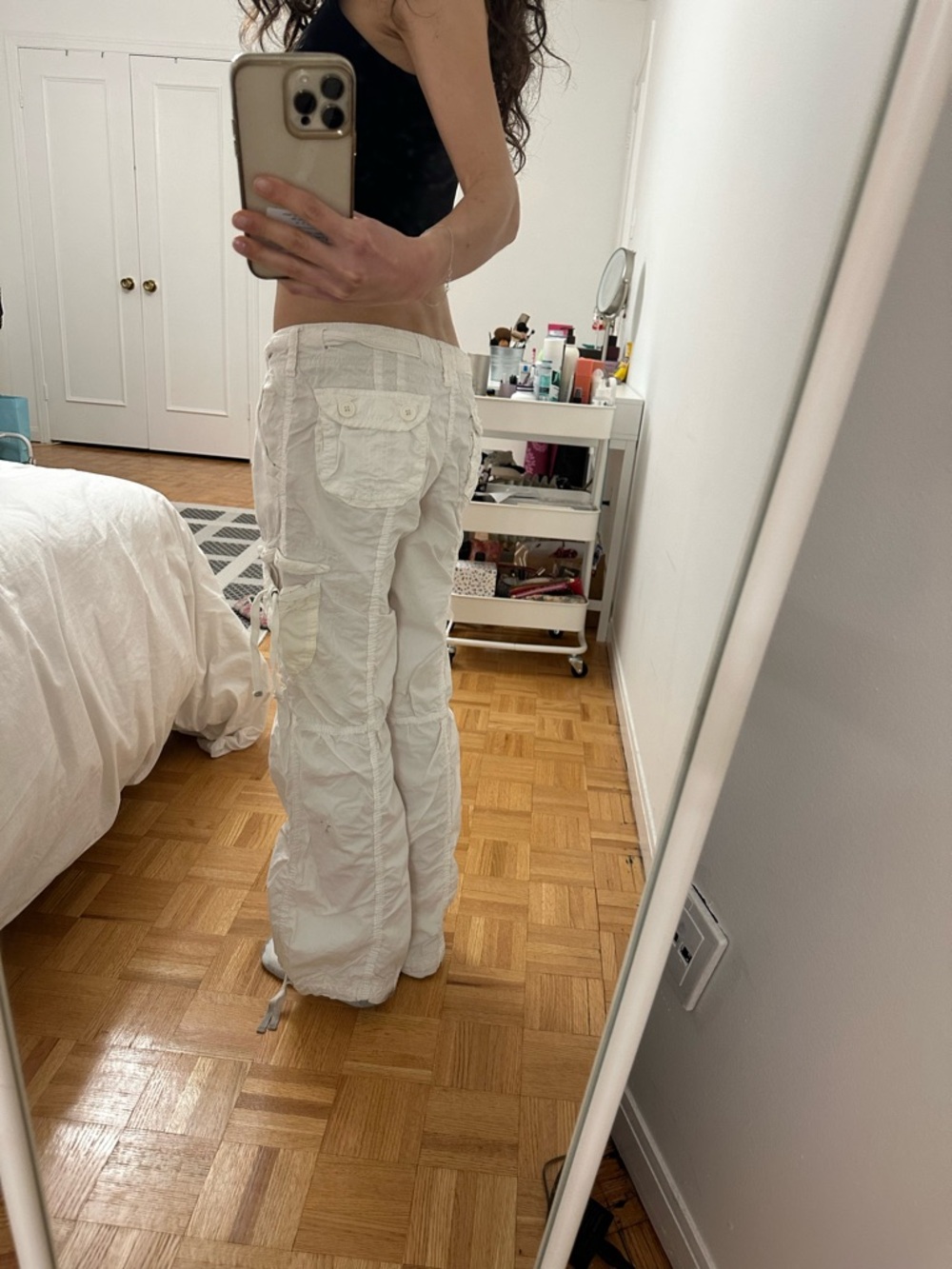 White Cargo Drawstring Pants - Picture 4 of 11